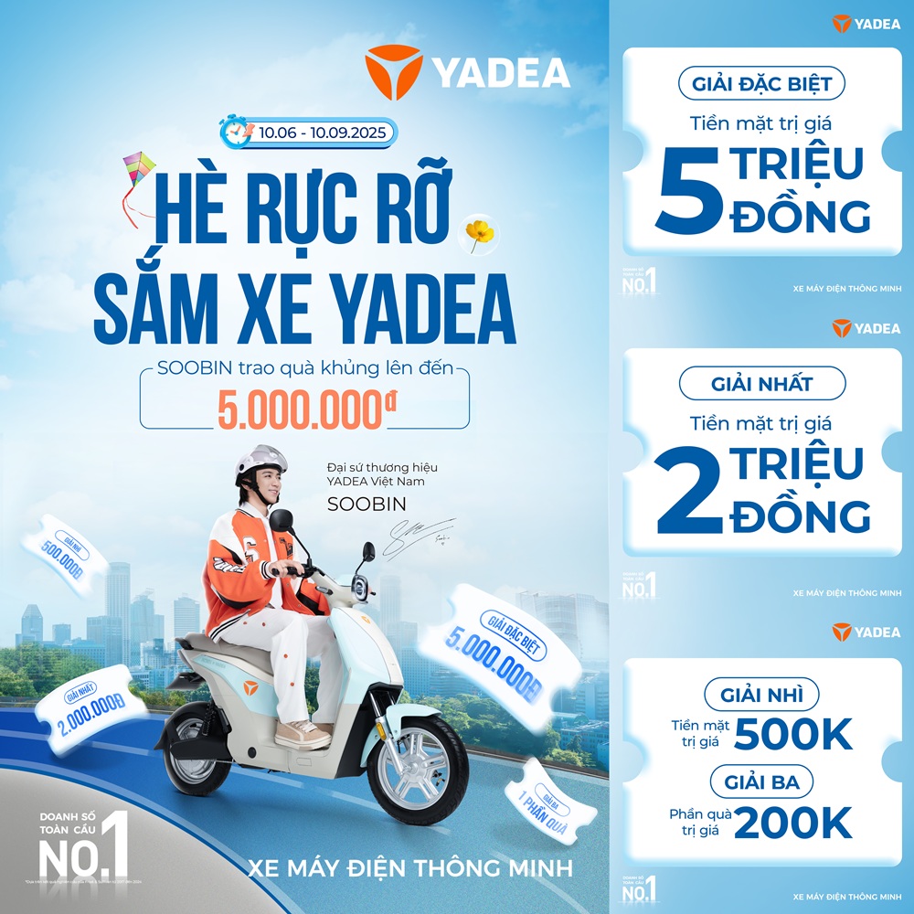 Chào Hè Rực Rỡ cùng Yadea – Mua Xe, Nhận Quà Lên Đến 5 Triệu Đồng!