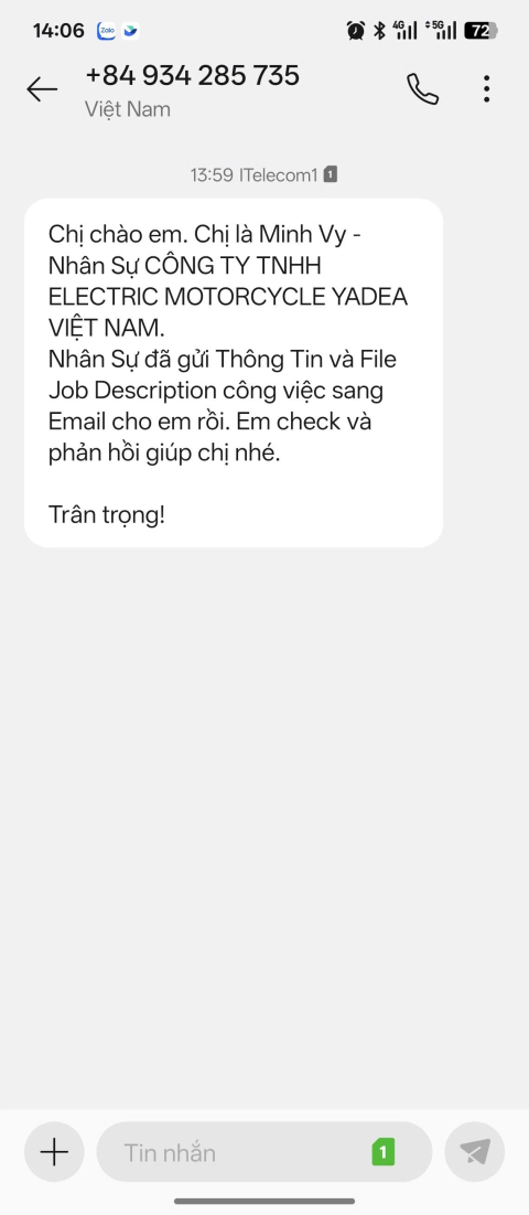 Cảnh báo giả mạo Yadea Việt Nam tuyển dụng