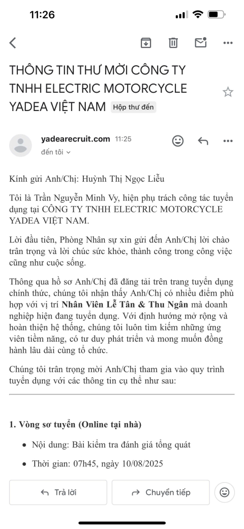 Cảnh báo giả mạo Yadea Việt Nam tuyển dụng
