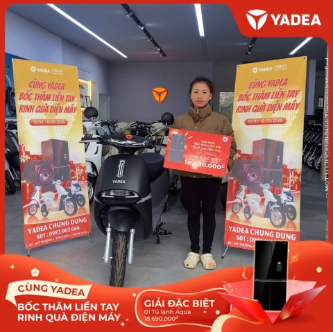 Lộc xuân gõ cửa – Nhiều khách hàng YADEA may mắn nhận quà điện máy AQUA giá trị