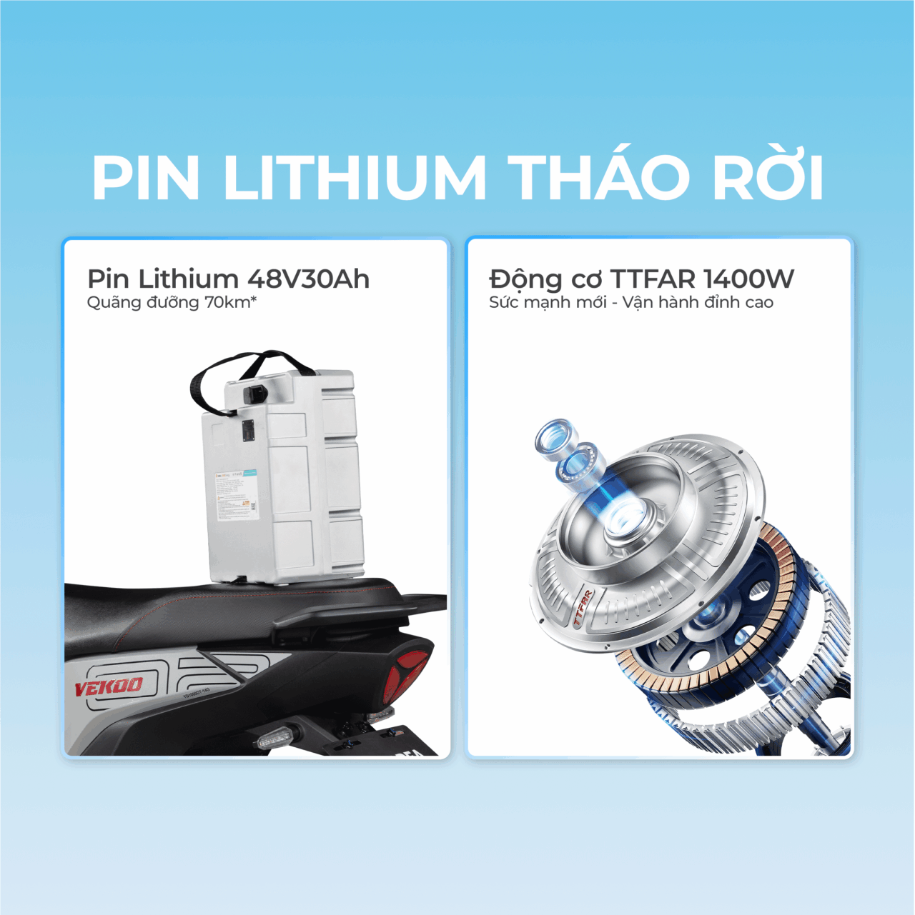 Vekoo H một trong các dòng xe có thể tháo rời pin 