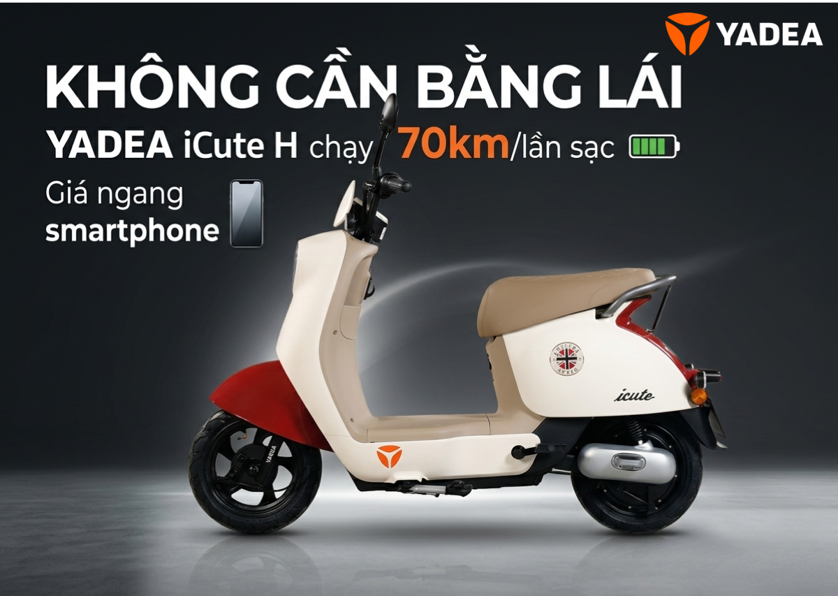 Không cần bằng lái Yadea iCute H chạy 70km lần sạc giá ngang smartphone Không cần bằng lái, Yadea iCute H chạy 70km/lần sạc, giá ngang smartphone