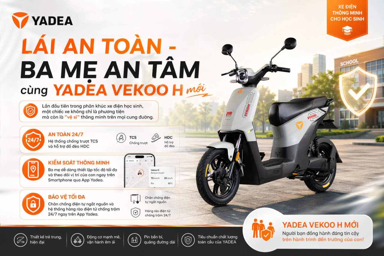 Lái an toàn – Ba mẹ an tâm cùng Yadea Vekoo H mới